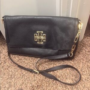 Tory Burch Black and Gold Crossbody Bag with Logo